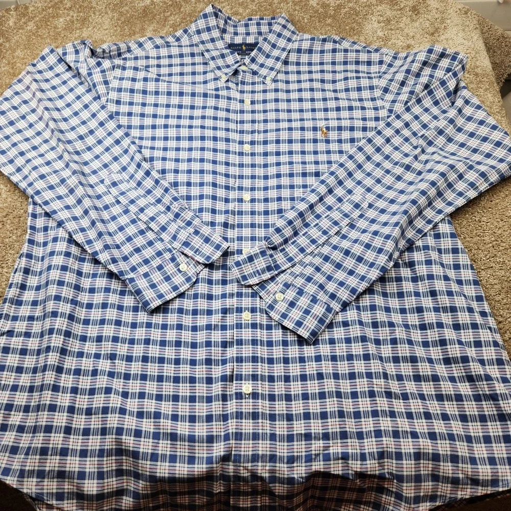 Polo Ralph Lauren Mens XXL Classic Fit Plaid Button Down Shirt Blue White Red